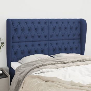 vidaXL Tăblie de pat cu aripioare, albastru, 163x23x118/128 cm, textil
