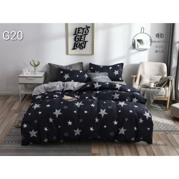 Lenjerie de pat, 2 persoane, Poly G20, microfibra 100%, 4 piese, negru, model stele ieftina