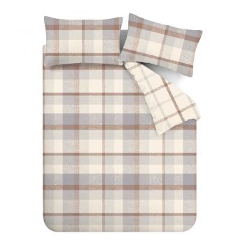 Lenjerie de pat gri/crem din flanelă pentru pat de o persoană 135x200 cm – Catherine Lansfield