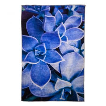 Covor modern Blue Flower, poliester, albastru, 60 x 90 cm ieftin