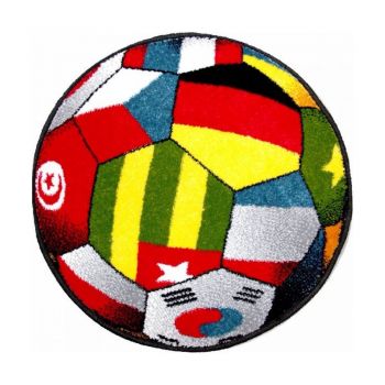 Covor rotund copii KOLIBRI, polipropilena, model minge fotbal, multicolor, 67 cm ieftin