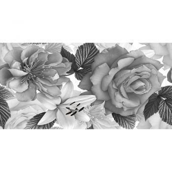 Faianta decorativa Lucinda Flower, lucioasa, cu model floral, alb/negru, dreptunghiulara, 59.5 x 29.5 cm ieftin