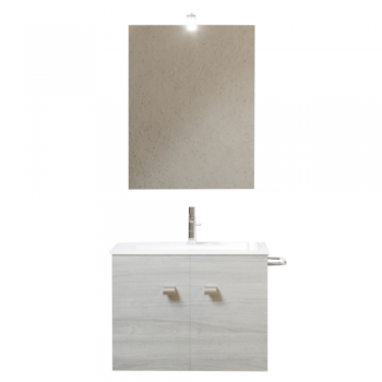 Set mobilier baie Savini Due Zaffiro Rovere, masca + lavoar + oglinda, alb si bej, 60 cm