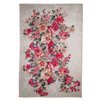 Covor modern Flowers classical, poliester, rosu, 60 x 90 cm ieftin