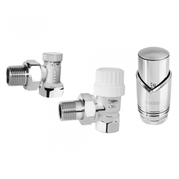 Set robineti tur/retur Ferro ZTM31CR, cap termostatic, alama, crom, 1/2 inch