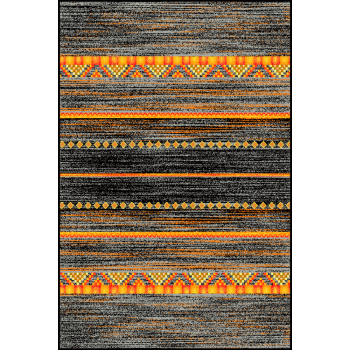 Covor modern Kolibri 11271/180, polipropilena friese, model geometric, negru/ portocaliu, 200 x 300 cm