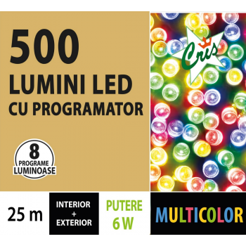 Instalatie decorativa Craciun, Cris, 500 LED-uri multicolore, 25 m, controler, interior / exterior, alimentare la retea