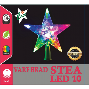Varf brad tip stea Craciun, Cris, 10 LED-uri multicolore, 15,5 cm, alimentare baterii ieftina