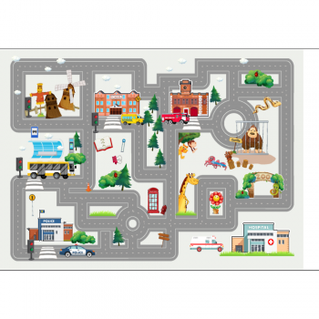 Covor copii Kids Play Map, model cu harta poliester, 70 x 140 cm