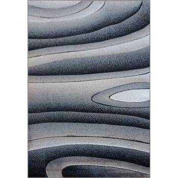 Covor modern Geo Hand Carved 7548, polipropilena heat set, model abstract gri-alb, 200 x 290 cm