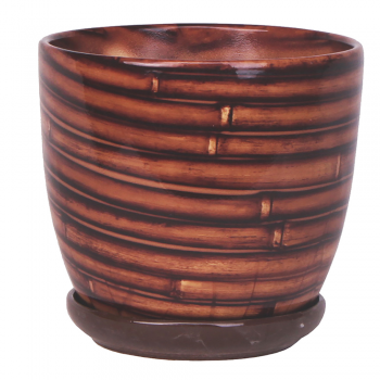 Ghiveci cu farfurie Eko Ceramica Wenus, ceramica, dungi, 0.867 kg, diametru 15 cm, 14.2 cm ieftin