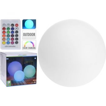 Lampa LED sfera alba, de gradina, 24 x LED, 40 cm + telecomanda