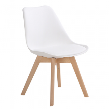 Scaun bucatarie tapitat alb Depozitul de scaune Celia, piele ecologica, cadru lemn, max. 110 kg, 48.5 x 50 x 82.5 cm