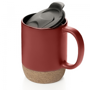 Cana cafea/ceai, Quasar & Co, 400 ml, ceramica, cu capac to go, baza de pluta, corai