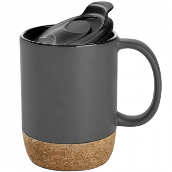 Cana cafea/ceai, Quasar & Co, 400 ml, ceramica, cu capac to go, baza de pluta, gri