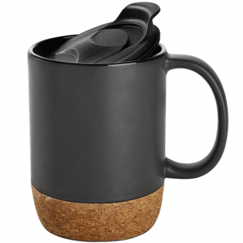 Cana cafea/ceai, Quasar & Co, 400 ml, ceramica, cu capac to go, baza de pluta, negru ieftina