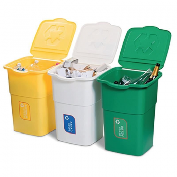 Set 3 cosuri de gunoi pentru reciclare deseuri Strend Pro ECO 3x50 L, verde-galben-alb