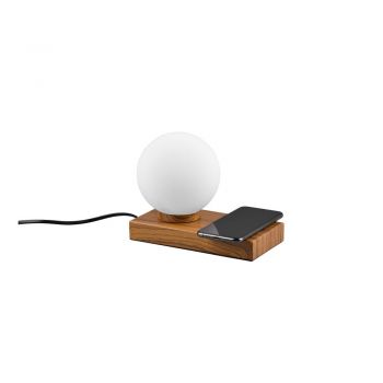 Veioză albă-maro cu încărcător wireless (înălțime 15 cm) Chloe – Trio