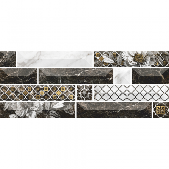 Faianta decorativa Atlantis, alb-negru, model geometric cu aspect de marmura, 20 x 50 cm ieftin