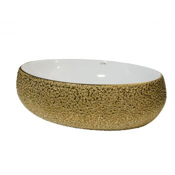 Lavoar oval Sanitop Goldie, montaj blat, ceramica, auriu, 48 x 34 x 16 cm ieftin