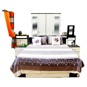 Dormitor modern Anca, PAL 16 mm, pat 2 persoane, dulap dressing, 2 noptiere, comoda tip dulap, masa de toaleta cu oglinda, wenge/ alb ieftin