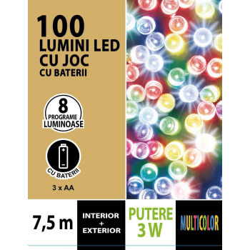 Instalatie brad Craciun, Cris, 100 LED-uri multicolore, 7,5 m, timer, interior / exterior, alimentare baterii ieftina