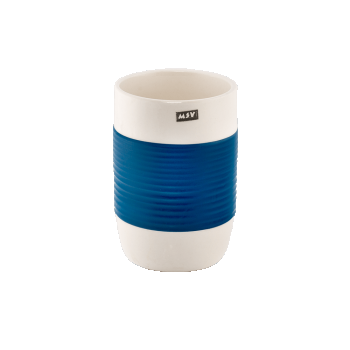Pahar de baie MSV Moorea, ceramica, alb-albastru, 7 x 10.5 cm ieftin