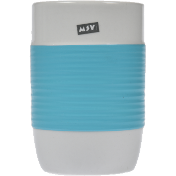 Pahar de baie MSV Moorea, ceramica, alb-bleu, 7 x 10.5 cm ieftin
