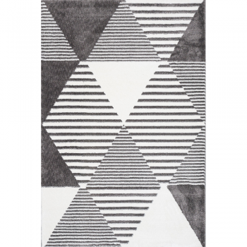 Covor modern Sintelon Creative 02GWG 1K, poliester, model cu romburi (si dungi), alb, gri, 70 x 140 cm