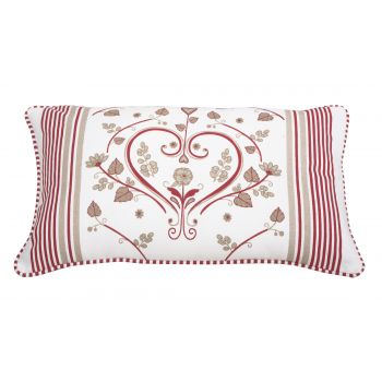 Perna decorativa Heart, alb + rosu + bej, bumbac + poliester, cu model inima, 30 x 50 cm ieftina