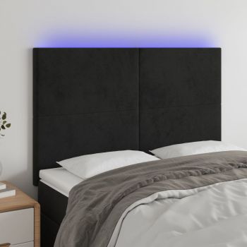 vidaXL Tăblie de pat cu LED, negru, 144x5x118/128 cm, catifea