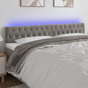 vidaXL Tăblie de pat cu LED, gri deschis, 200x7x78/88 cm, catifea