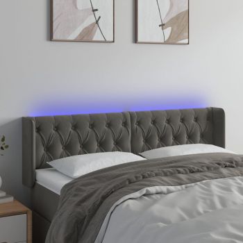 vidaXL Tăblie de pat cu LED, gri închis, 163x16x78/88 cm, catifea