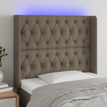 vidaXL Tăblie de pat cu LED, gri taupe, 103x16x118/128 cm, textil