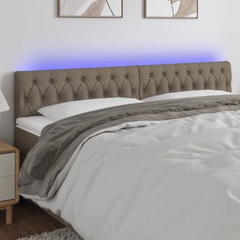 vidaXL Tăblie de pat cu LED, gri taupe, 200x7x78/88 cm, textil