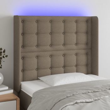 vidaXL Tăblie de pat cu LED, gri taupe, 93x16x118/128 cm, textil