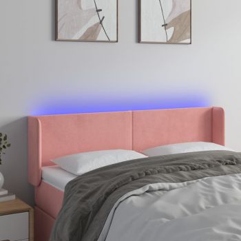 vidaXL Tăblie de pat cu LED, roz, 147x16x78/88 cm, catifea