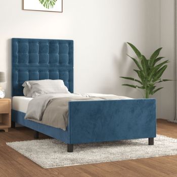 vidaXL Cadru de pat cu tăblie, albastru închis, 90x200 cm, catifea