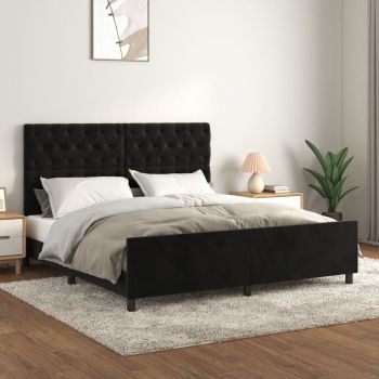 vidaXL Cadru de pat cu tăblie, negru, 160x200 cm, catifea