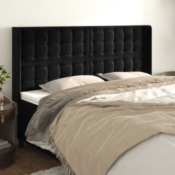vidaXL Tăblie de pat cu aripioare, negru, 203x16x118/128 cm, catifea