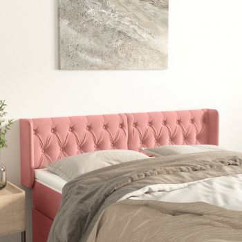 vidaXL Tăblie de pat cu aripioare roz 147x16x78/88 cm catifea