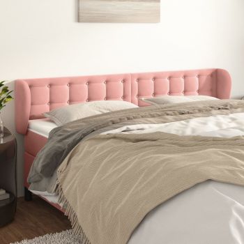 vidaXL Tăblie de pat cu aripioare roz 183x23x78/88 cm catifea