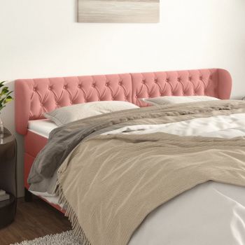 vidaXL Tăblie de pat cu aripioare roz 203x23x78/88 cm catifea