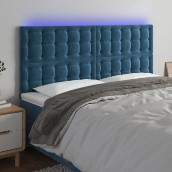 vidaXL Tăblie de pat cu LED, albastru închis, 180x5x118/128cm, catifea