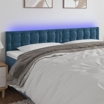 vidaXL Tăblie de pat cu LED, albastru închis, 200x5x78/88 cm, catifea