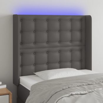 vidaXL Tăblie de pat cu LED, gri , 93x16x118/128 cm, piele ecologică