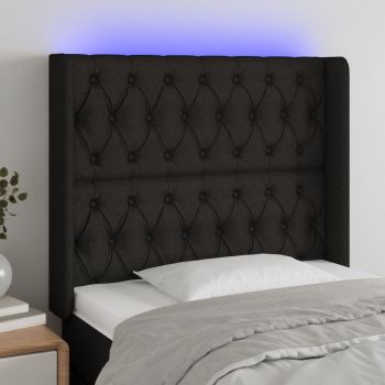 vidaXL Tăblie de pat cu LED, negru, 103x16x118/128 cm, textil
