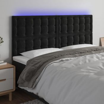 vidaXL Tăblie de pat cu LED, negru, 200x5x118/128 cm, catifea
