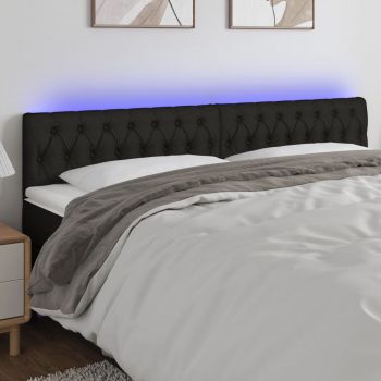 vidaXL Tăblie de pat cu LED, negru, 200x7x78/88 cm, textil