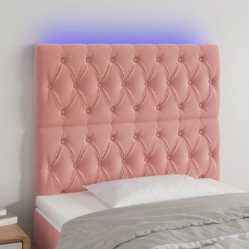 vidaXL Tăblie de pat cu LED, roz, 100x7x118/128 cm, catifea